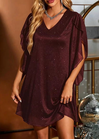 Organic Mulberry V Neck Sequins Day Dress Summer