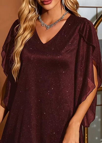 Organic Mulberry V Neck Sequins Day Dress Summer