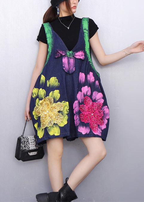 Mono corto vaquero de verano con estampado extragrande de color azul marino orgánico