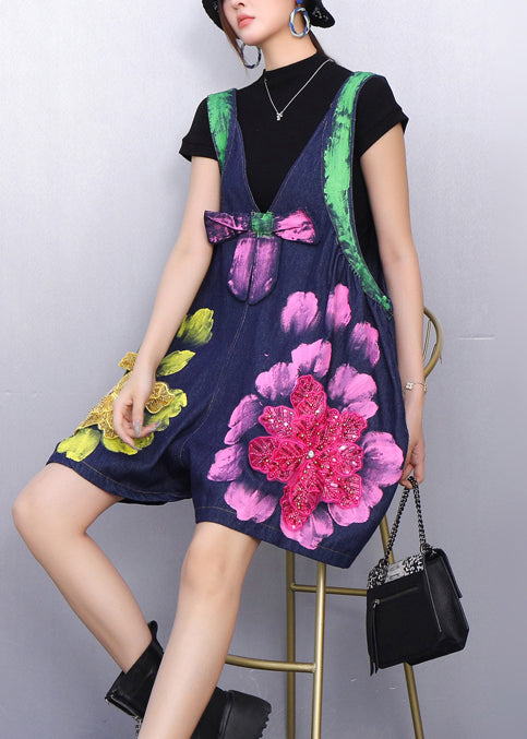 Mono corto vaquero de verano con estampado extragrande de color azul marino orgánico