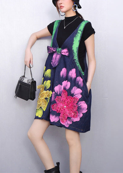 Mono corto vaquero de verano con estampado extragrande de color azul marino orgánico