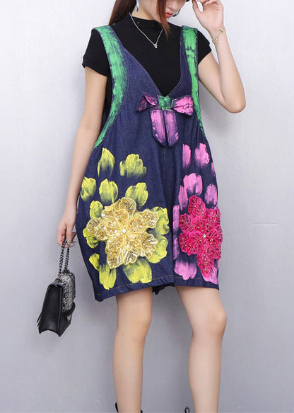 Mono corto vaquero de verano con estampado extragrande de color azul marino orgánico