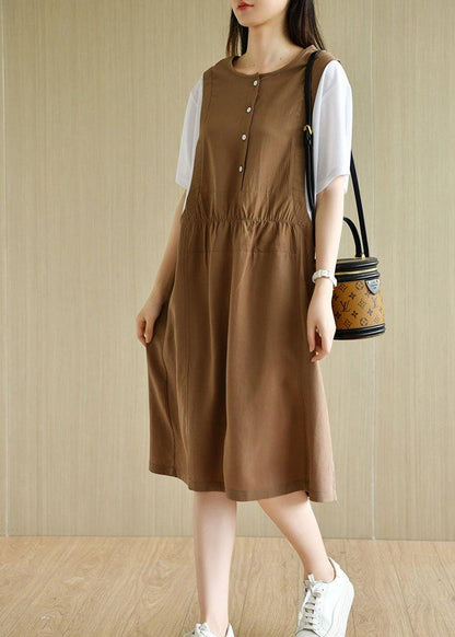 Organic Navy Patchwork Button Summer Short Sleeve Sundress - SooLinen