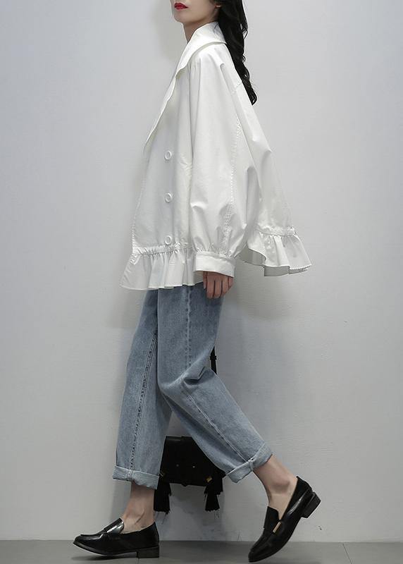 Organic Notched double breast  crane coats white oversized outwear - SooLinen