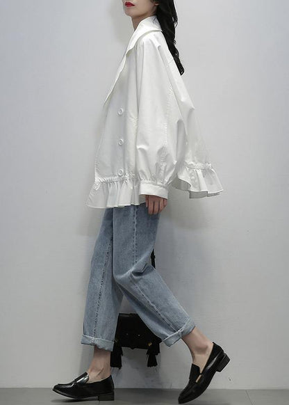 Organic Notched double breast  crane coats white oversized outwear - SooLinen