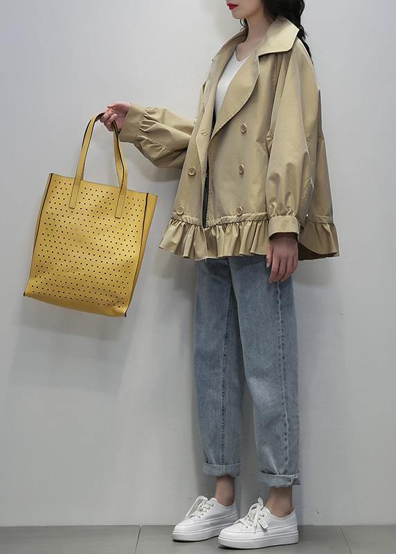 Organic Notched double breast  crane coats white oversized outwear - SooLinen