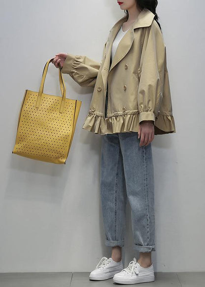 Organic Notched double breast  crane coats white oversized outwear - SooLinen