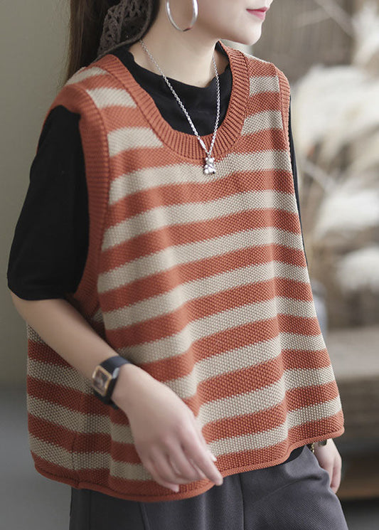 Ärmelloses Tanktop aus Bio-Orange mit Rundhalsausschnitt und Streifen