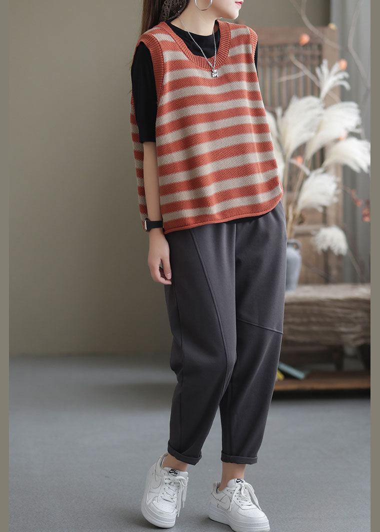 Ärmelloses Tanktop aus Bio-Orange mit Rundhalsausschnitt und Streifen