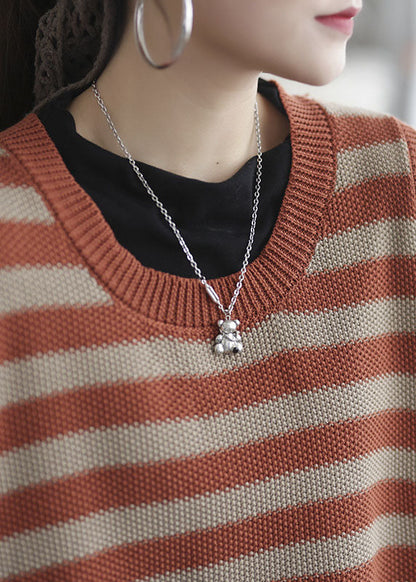 Ärmelloses Tanktop aus Bio-Orange mit Rundhalsausschnitt und Streifen