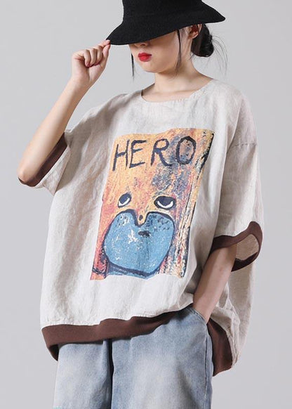 Organic Orange Print Linen Cotton Top Summer - SooLinen