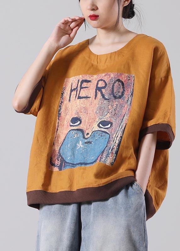 Organic Orange Print Linen Cotton Top Summer - SooLinen