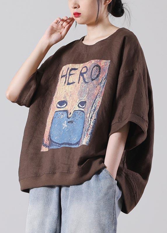 Organic Orange Print Linen Cotton Top Summer - SooLinen