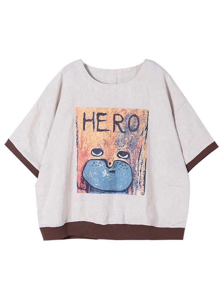 Organic Orange Print Linen Cotton Top Summer - SooLinen