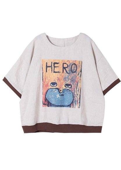 Organic Orange Print Linen Cotton Top Summer - SooLinen