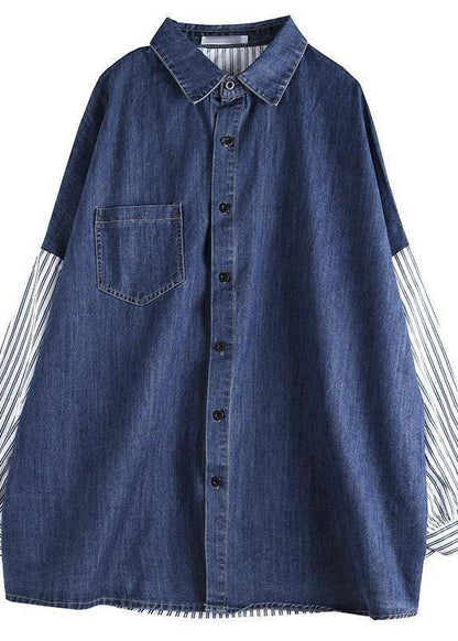 Organic Patchwork Shirts Women Denim Blue Tops - SooLinen