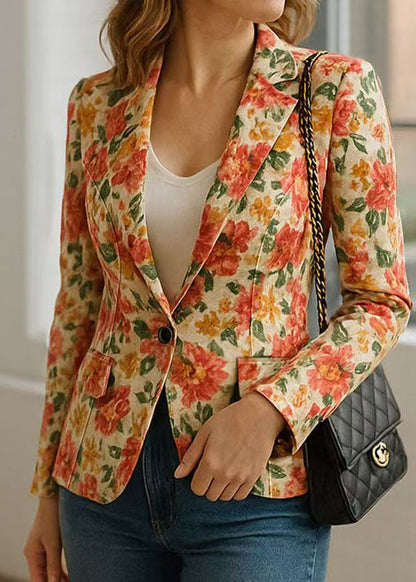 Organic Peter Pan Collar Print Blazer Jackets Coats Fall