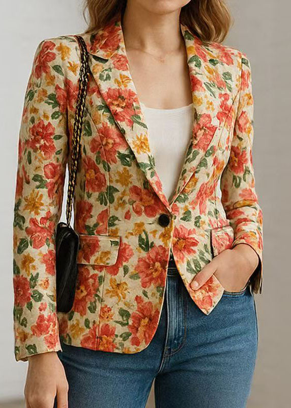 Organic Peter Pan Collar Print Blazer Jackets Coats Fall
