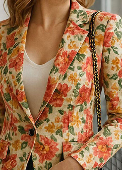 Organic Peter Pan Collar Print Blazer Jackets Coats Fall