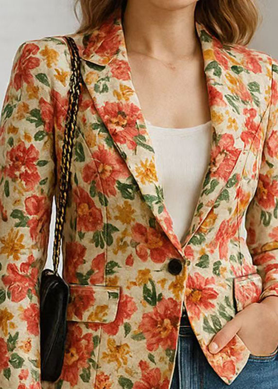 Organic Peter Pan Collar Print Blazer Jackets Coats Fall