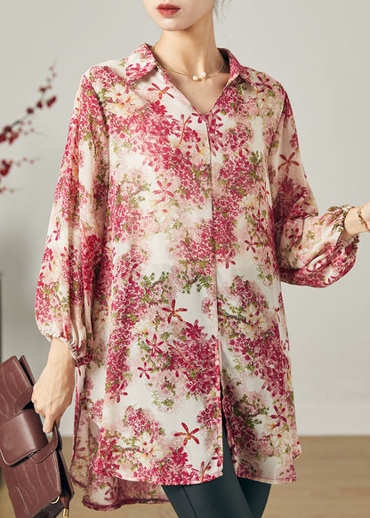 Bio-Chiffon-Bluse mit übergroßem Print, Rosa, Sommer
