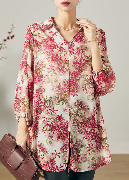 Bio-Chiffon-Bluse mit übergroßem Print, Rosa, Sommer