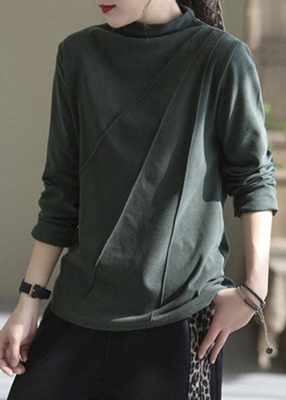 Bio Rosa Stehkragen zerknitterte Tops Langarm