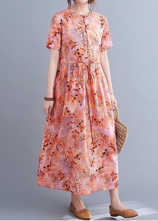 Organic Print tie waist Cotton Ruffled Summer Maxi Dress - SooLinen