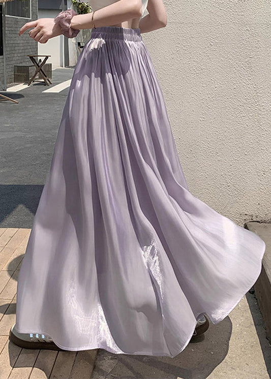 Bio-Seidenrock in Lila mit elastischem Bund, A-Linie, Sommer