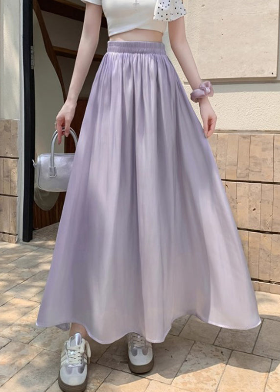 Organic Purple Elastic Waist Silk A Line Skirt Summer