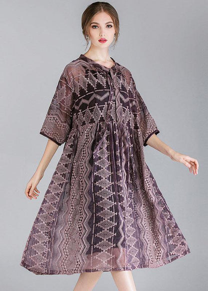 Organic Purple Fashion Chiffon Spring Half Sleeve Two Pieces Set - SooLinen