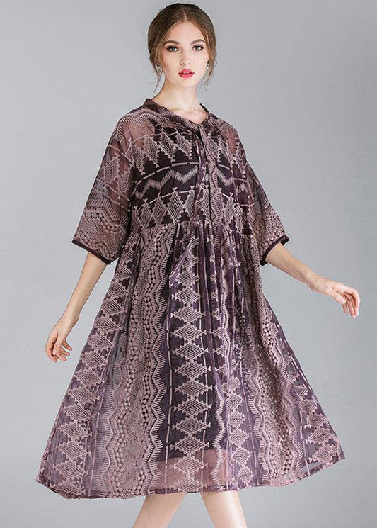 Organic Purple Fashion Chiffon Spring Half Sleeve Two Pieces Set - SooLinen