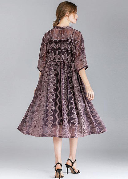 Organic Purple Fashion Chiffon Spring Half Sleeve Two Pieces Set - SooLinen