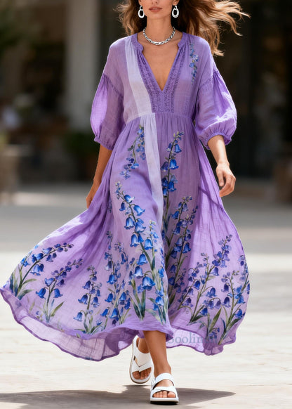Organic Purple Oversized Print Cotton Party Dress Summer
