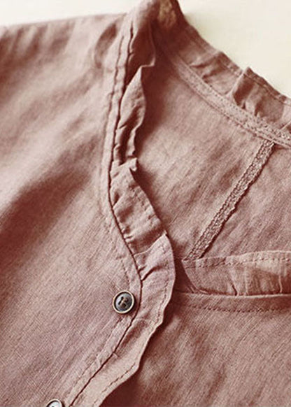 Lila Bio-Oberteile mit Rüschen und Knöpfen, halbe Ärmel