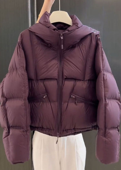 Parka de cuadros morados orgánicos con cremallera y mangas abullonadas