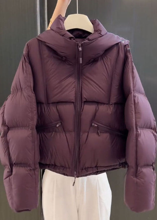 Parka de cuadros morados orgánicos con cremallera y mangas abullonadas