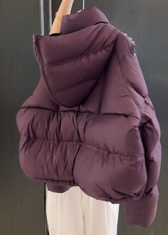 Parka de cuadros morados orgánicos con cremallera y mangas abullonadas