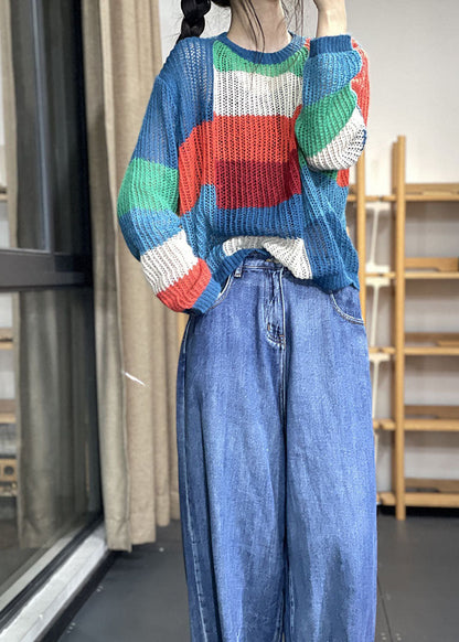 Bio Regenbogen Patchwork Lockere Lässige Herbst Strickpullover