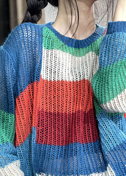 Bio Regenbogen Patchwork Lockere Lässige Herbst Strickpullover