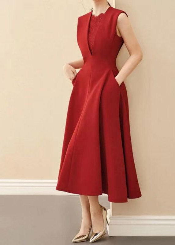 Organic Red O-Neck Patchwork Vacation Maxi Dresses Summer
