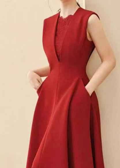 Organic Red O-Neck Patchwork Vacation Maxi Dresses Summer