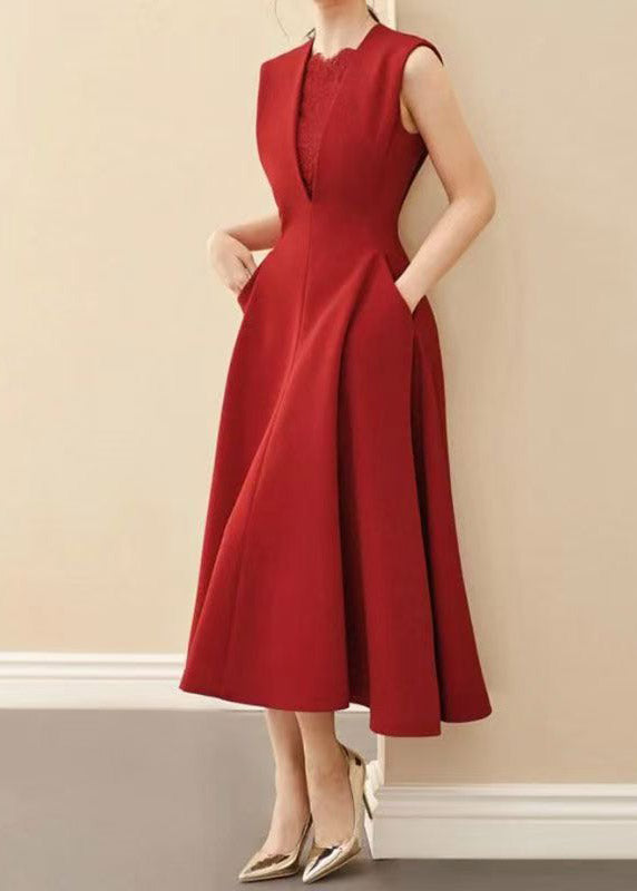 Organic Red O-Neck Patchwork Vacation Maxi Dresses Summer