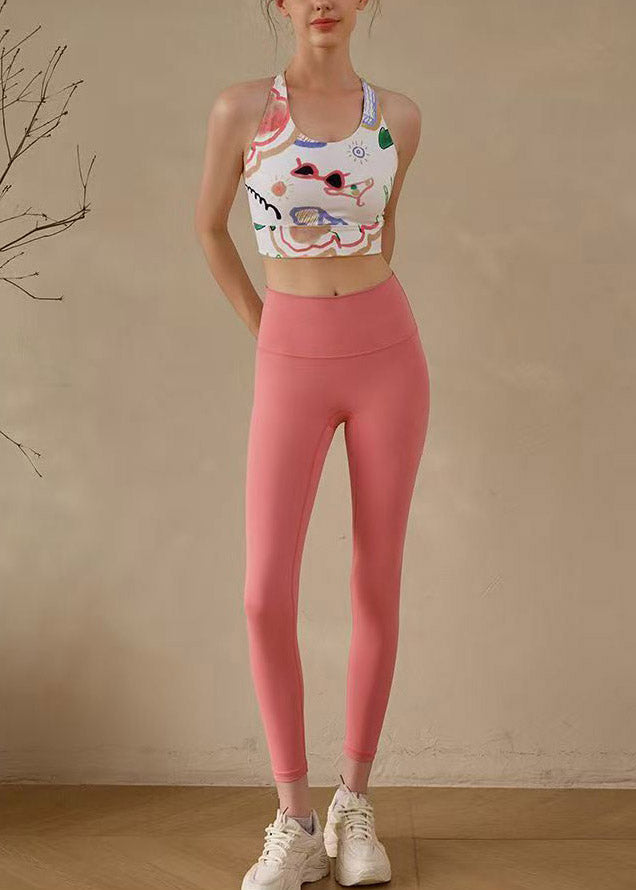Organic Red Print High Waist Sports Bra And Leggings Set Suit