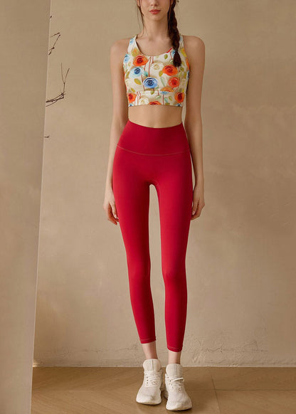 Organic Red Print High Waist Sports Bra And Leggings Set Suit