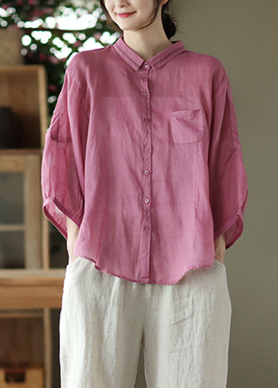 Blusa de manga larga con botones y patchwork de rosas orgánicas de ramio liso