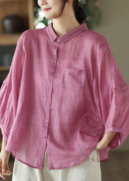 Blusa de manga larga con botones y patchwork de rosas orgánicas de ramio liso