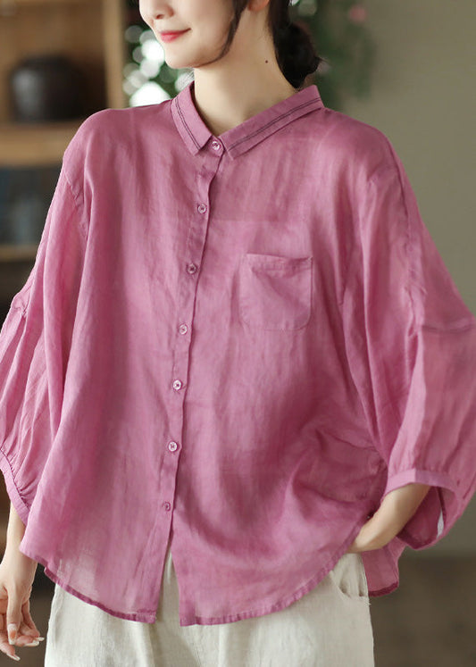 Blusa de manga larga con botones y patchwork de rosas orgánicas de ramio liso