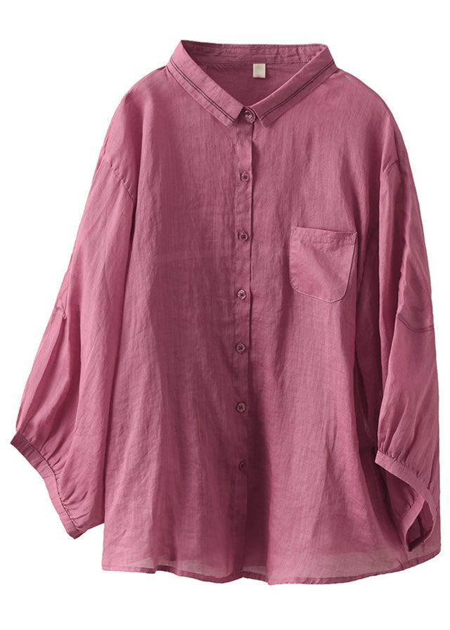 Blusa de manga larga con botones y patchwork de rosas orgánicas de ramio liso