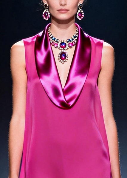 Organic Rose V Neck Patchwork Chiffon Tea Dress Sleeveless